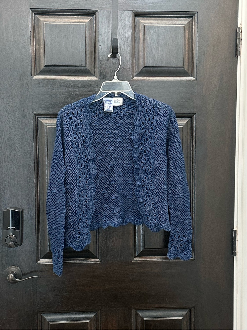 VTG April Cornell Blue Floral Crochet Cardigan Sweater Womens Size Medium
